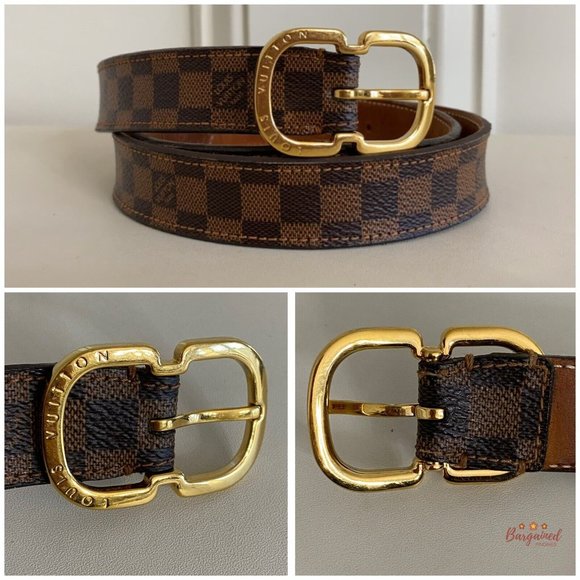 Authentic Louis Vuitton Damier Ebene Canvas Leather Mini 25mm Buckle Belt 80/32 main image 11